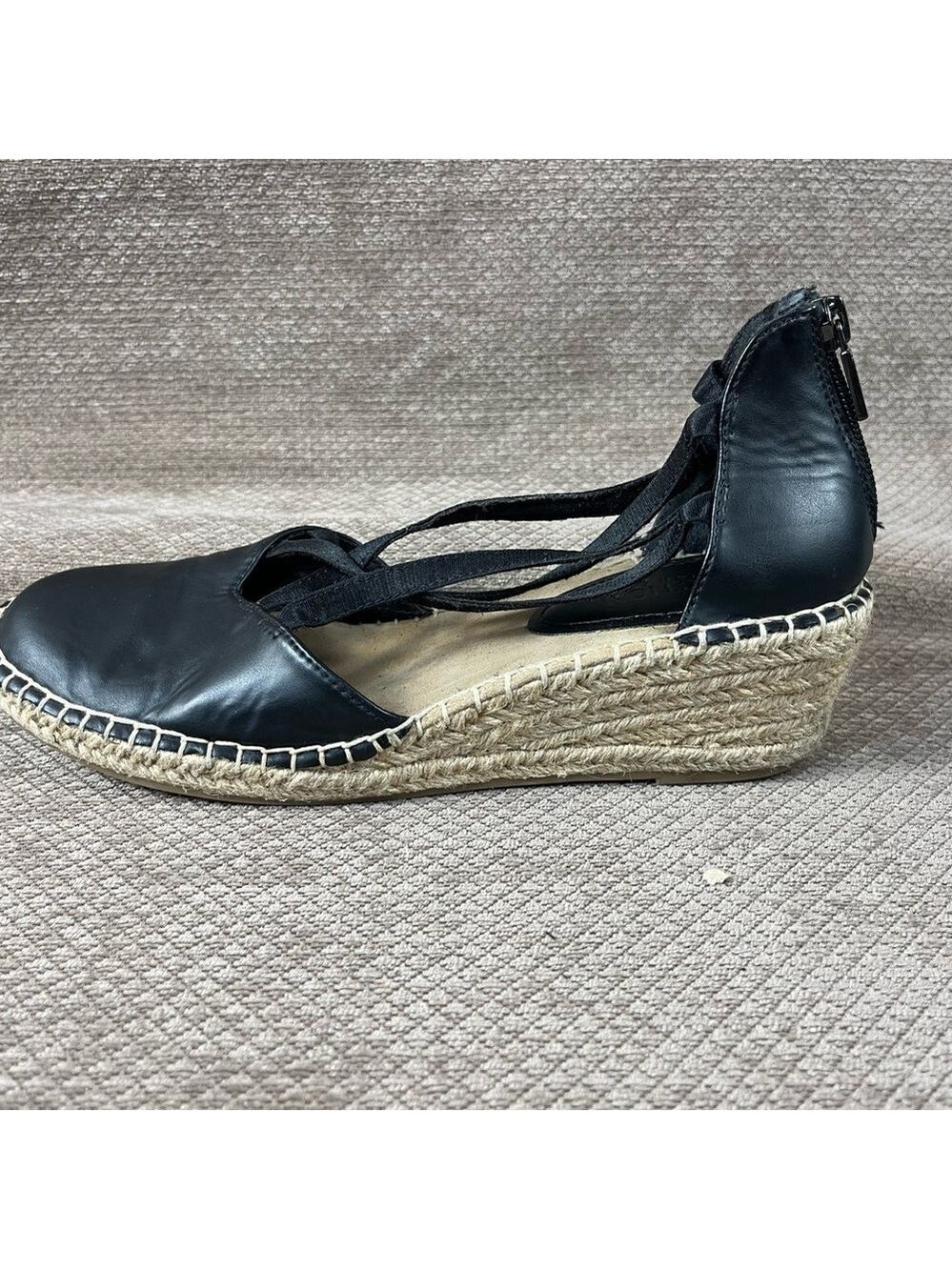 Kenneth Cole Reaction Womens Black Elastic Espadrille Wedge Sandals Sz 10 EUC - Picture 4 of 12
